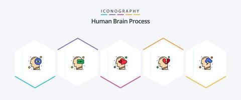 menselijk hersenen werkwijze 25 gevulde lijn icoon pak inclusief breken hart. gevoel. aan het leren. emoties. hart vector