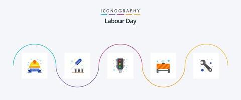 arbeid dag vlak 5 icoon pak inclusief reparatie. hou op. schroef. merk op. hou op vector