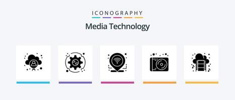 media technologie glyph 5 icoon pak inclusief film klem. technologie. controleren in. muziek. apparaat. creatief pictogrammen ontwerp vector