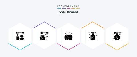 spa element 25 glyph icoon pak inclusief massage. spa. schoon. olie. aromatherapie vector