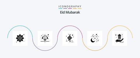 eid mubarak glyph 5 icoon pak inclusief viering. maan. lintje. hangen. creatief vector