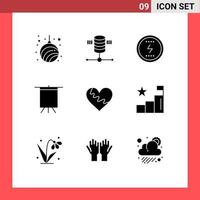 9 gebruiker koppel solide glyph pak van modern tekens en symbolen van hart bord web hosting kunst seo bewerkbare vector ontwerp elementen