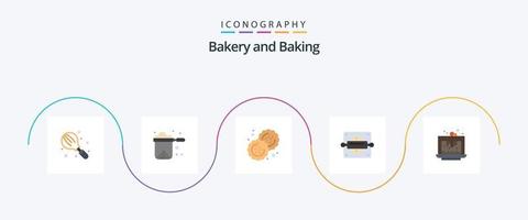 bakken vlak 5 icoon pak inclusief brood rollend pin. bakken. restaurant. bakkerij. koekje vector