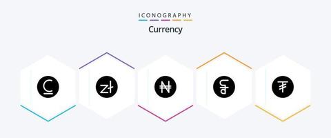 valuta 25 glyph icoon pak inclusief geld . reilen . munt . naira vector
