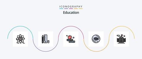 onderwijs lijn gevulde vlak 5 icoon pak inclusief . onderwijs. boek. vlag. diploma uitreiking vector