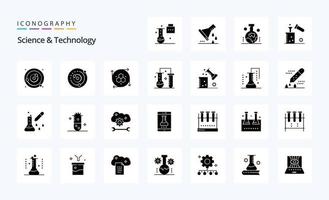 25 wetenschap en technologie solide glyph icoon pak vector