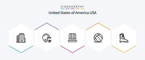 Verenigde Staten van Amerika 25 lijn icoon pak inclusief . laars. Amerikaans. sjouwen. Amerikaans vector