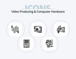 video produceren en computer hardware lijn icoon pak 5 icoon ontwerp. onderdelen. elektronica. computer. aanpassen. computer vector