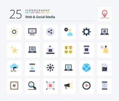 web en sociaal media 25 vlak kleur icoon pak inclusief instelling. tandwiel. deel. horloge. Speel vector