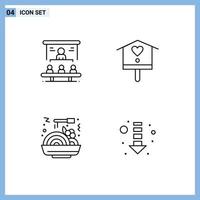 pictogram reeks van 4 gemakkelijk gevulde lijn vlak kleuren van bedrijf Chinese voedsel mensen vogel huis snel bewerkbare vector ontwerp elementen