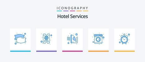 hotel Diensten blauw 5 icoon pak inclusief . klok. strijken. alarm. machine. creatief pictogrammen ontwerp vector