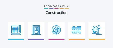 bouw blauw 5 icoon pak inclusief karretje. kruiwagen. Nee brand. muur. steen. creatief pictogrammen ontwerp vector