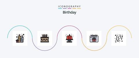 verjaardag lijn gevulde vlak 5 icoon pak inclusief feest. vieren. taart. verjaardag. kalender vector