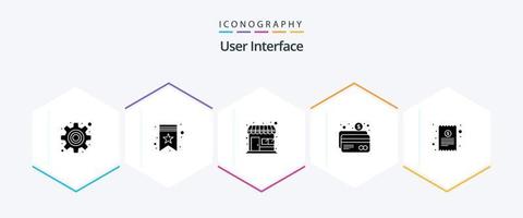 gebruiker koppel 25 glyph icoon pak inclusief ontvangst. rekening. markt op te slaan. betaling. bank vector