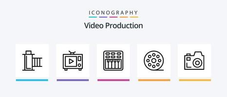 video productie lijn 5 icoon pak inclusief mail. haspel. TV. multimediaal. film. creatief pictogrammen ontwerp vector