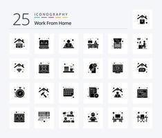 werk van huis 25 solide glyph icoon pak inclusief bureau. Oppervlakte. medewerker. werkplek. bureau vector