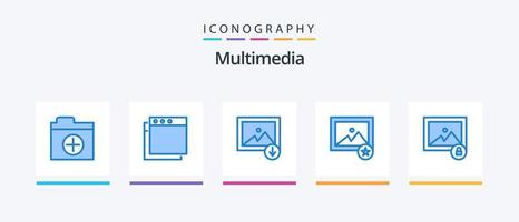 multimedia blauw 5 icoon pak inclusief . favoriet. op slot doen. creatief pictogrammen ontwerp vector