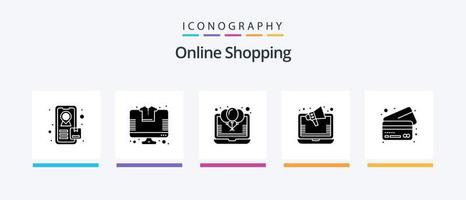 online boodschappen doen glyph 5 icoon pak inclusief kaarten. online marketing. bieden. online. advertenties. creatief pictogrammen ontwerp vector