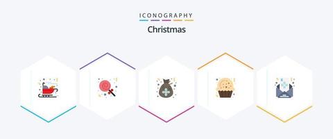 Kerstmis 25 vlak icoon pak inclusief bericht. kerstmis. viering. mail. koekje vector