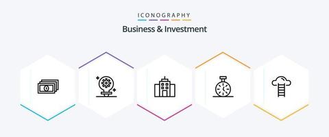 bedrijf en investering 25 lijn icoon pak inclusief gebruiker. trap. gebruiker. graaf. tijd vector