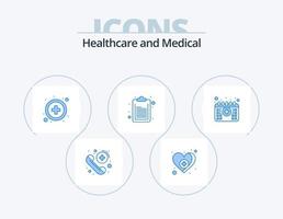 medisch blauw icoon pak 5 icoon ontwerp. tijd. kalender. gezondheidszorg. afspraak. document vector