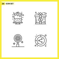 pictogram reeks van 4 gemakkelijk gevulde lijn vlak kleuren van verjaardag uitrusting bonus geschenk analyse bewerkbare vector ontwerp elementen