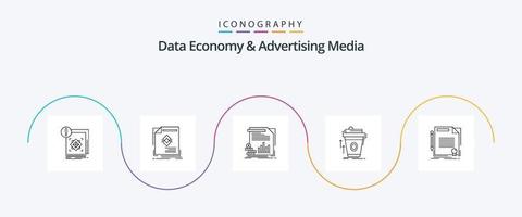 gegevens economie en reclame media lijn 5 icoon pak inclusief koffie. Product. tijdschrift. rapporten. geld vector