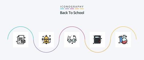 terug naar school- lijn gevulde vlak 5 icoon pak inclusief . onderwijs. bril. chemie. rekenmachine vector