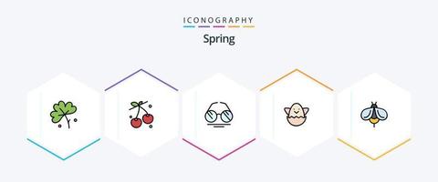 voorjaar 25 gevulde lijn icoon pak inclusief honing. bij. bril. de lente. Pasen vector