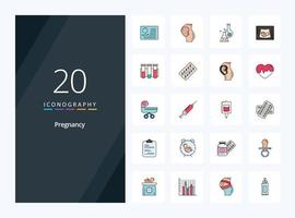 20 zwangerschap lijn gevulde icoon voor presentatie vector