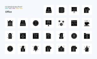 25 kantoor solide glyph icoon pak vector