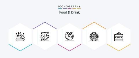 voedsel en drinken 25 lijn icoon pak inclusief amusement. bar teken. lunch. bar. pizza vector