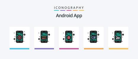android app lijn gevulde 5 icoon pak inclusief het dossier. rug. kopen. smartphone. app. creatief pictogrammen ontwerp vector