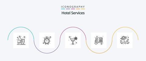 hotel Diensten lijn 5 icoon pak inclusief onderhoud. zonnebank. glas. strand. telefoon vector