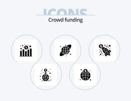 crowdfunding glyph icoon pak 5 icoon ontwerp. launch. aarde wereldbol. financiën. circulaire rooster. omzet vector