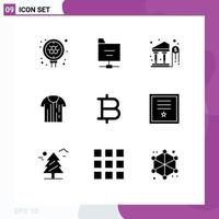 modern reeks van 9 solide glyphs pictogram van bitcoin overhemd dollar t sport bewerkbare vector ontwerp elementen