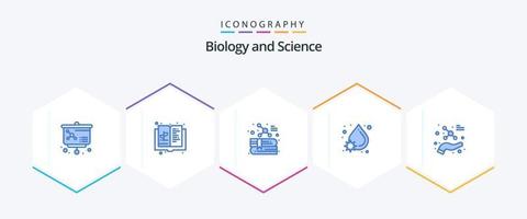 biologie 25 blauw icoon pak inclusief atoom. water. boek. druppel. virus vector