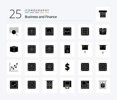 financiën 25 solide glyph icoon pak inclusief Product. doos. grafiek. Product. doos vector