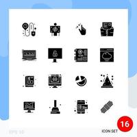 16 solide glyph concept voor websites mobiel en apps gegevens het dossier gebaren document ritssluiting bewerkbare vector ontwerp elementen