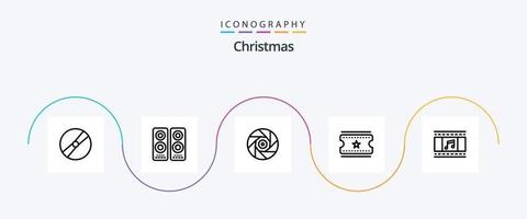 Kerstmis lijn 5 icoon pak inclusief film. film kaartjes. spreker. film kaartjes. Luik vector