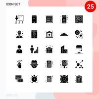 modern reeks van 25 solide glyphs pictogram van lay-out verwijderen android kruis wetenschap bewerkbare vector ontwerp elementen