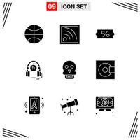 modern reeks van 9 solide glyphs pictogram van Mens schedel van dood prijs schedel taal Cursus bewerkbare vector ontwerp elementen