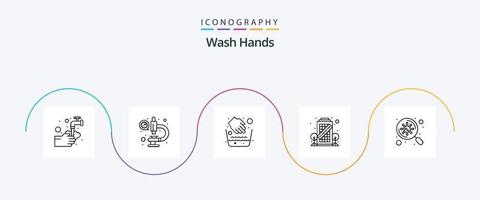 wassen handen lijn 5 icoon pak inclusief bacteriën. quarantaine. virus. coronavirus. water kom vector