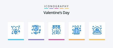 valentijnsdag dag blauw 5 icoon pak inclusief taart. gewaad. lamp. jurk. lap. creatief pictogrammen ontwerp vector