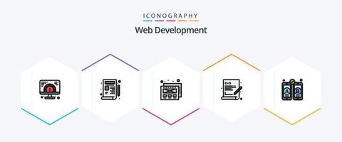web ontwikkeling 25 gevulde lijn icoon pak inclusief . web ontwerp. mockup ontwerp. ontwikkeling. programmering vector