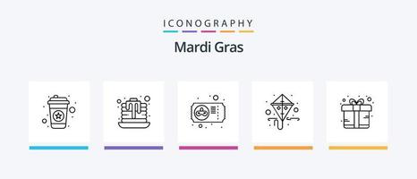 mardi gras lijn 5 icoon pak inclusief . pan taart. vlieger. nagerecht. trommel. creatief pictogrammen ontwerp vector