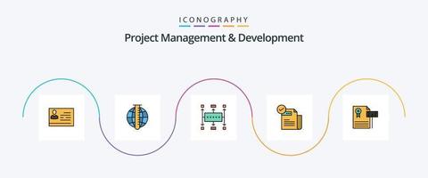 project beheer en ontwikkeling lijn gevulde vlak 5 icoon pak inclusief voorzien zijn van. controleren. markt. planning. bedrijf vector