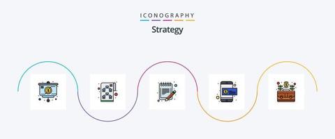 strategie lijn gevulde vlak 5 icoon pak inclusief tas. mobiel betaling. lijst. dollar. vel vector