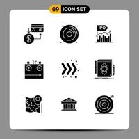 modern reeks van 9 solide glyphs pictogram van opladen accu hobby openbaar modern bewerkbare vector ontwerp elementen