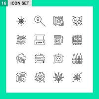 universeel icoon symbolen groep van 16 modern contouren van doelen groente plan voedsel afdrukken bewerkbare vector ontwerp elementen
